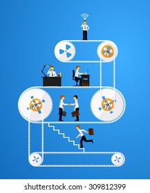 Business infographics template. Scheme with humans, icons and gears