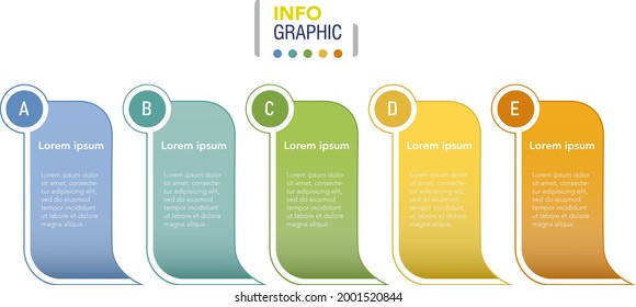 Business infographics template, standing signs with five setps or options.