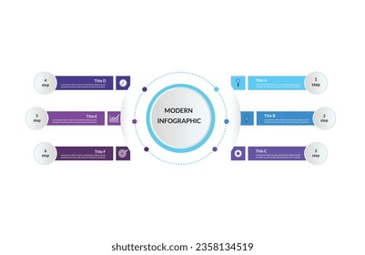 Business infographics template. Thin line process with square template design with numbers 6 options or steps