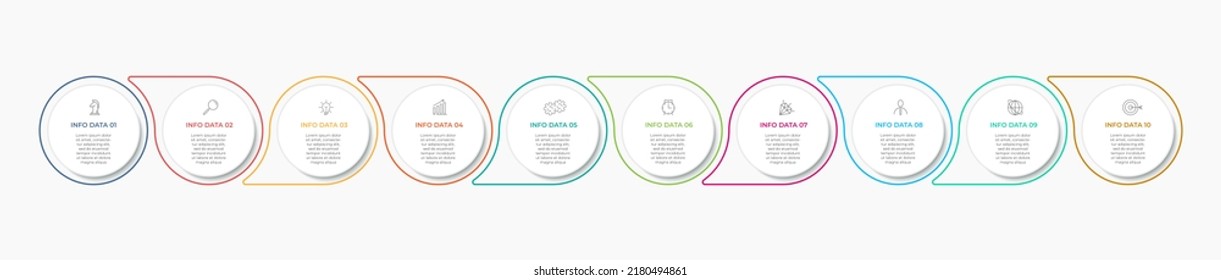 Business Infographics template. Timeline with 10 steps, options and marketing icons .Vector linear infographic with two circle conected elements. Can be use for presentation.