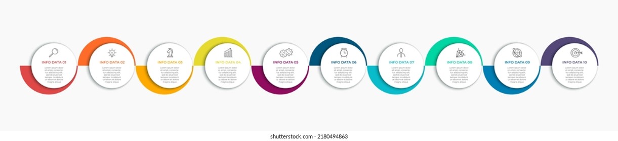 Business Infographics template. Timeline with 10 steps, options and marketing icons .Vector linear infographic with two circle conected elements. Can be use for presentation.