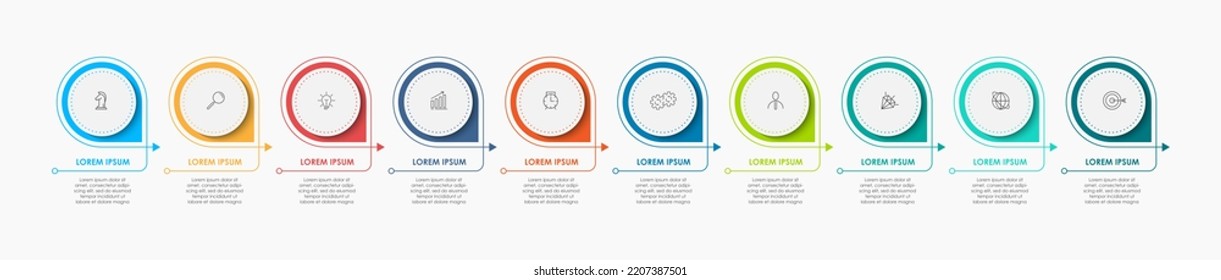 Business Infographics template. Timeline with 10 steps, options and marketing icons .Vector linear infographic with two circle conected elements. Can be use for presentation.