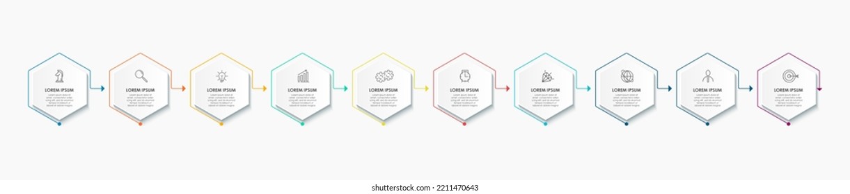 Business Infographics template. Timeline with 10 steps, options and marketing icons .Vector linear infographic with two circle conected elements. Can be use for presentation.
