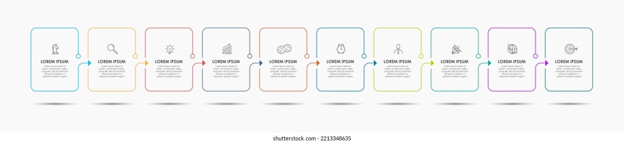 Business Infographics template. Timeline with 10 steps, options and marketing icons .Vector linear infographic with two circle conected elements. Can be use for presentation.