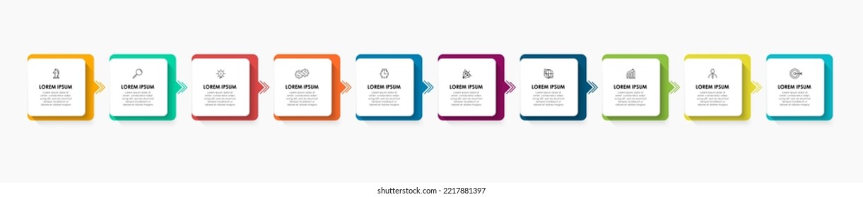 Business Infographics template. Timeline with 10 steps, options and marketing icons .Vector linear infographic with two circle conected elements. Can be use for presentation.