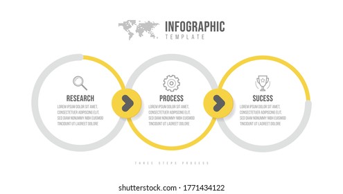 Plantilla de infografías de negocios. Línea de tiempo con 3 pasos de flecha, tres opciones de número. Elemento vector