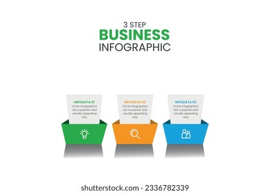 Business infographics template. Timeline with 3 steps, label and marketing icons. Vector illustration.