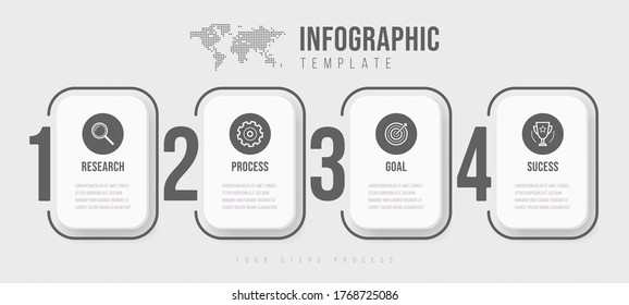 Business infographics template. Timeline with 4 arrow steps, four number options. Vector element