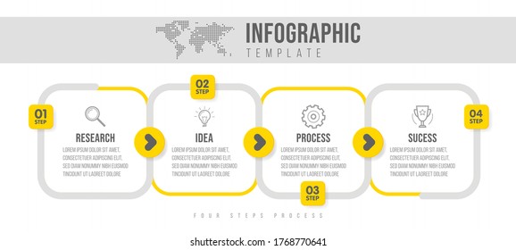 Business infographics template. Timeline with 4 arrow steps, four number options. Vector element