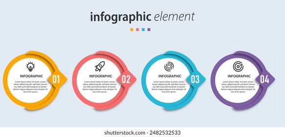 Vorlage geschäftlicher Infografiken. Zeitachse mit 4 Schritten, Optionen. Kann für Workflowdiagramm, Infodiagramm, Webdesign. Vektorillustration verwendet werden.	