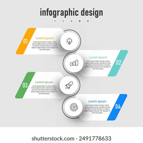 Vorlage geschäftlicher Infografiken. Zeitachse mit 4 Schritten, Optionen. Kann für Workflowdiagramm, Infodiagramm, Webdesign. Vektorillustration verwendet werden.	