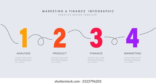 Modelo de infográfico comercial. Cronograma com 4 etapas ou opções.