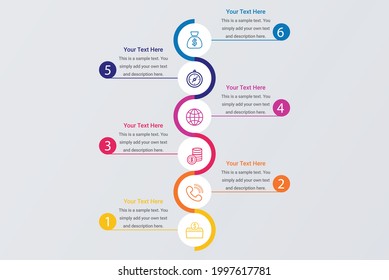 Business infographics template timeline with 6 vector image
