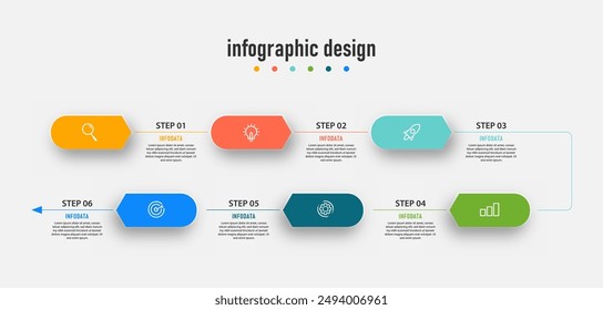 Business infographics template. timeline with 6 steps, options. can be used for workflow diagram, info chart, web design. vector illustration.	