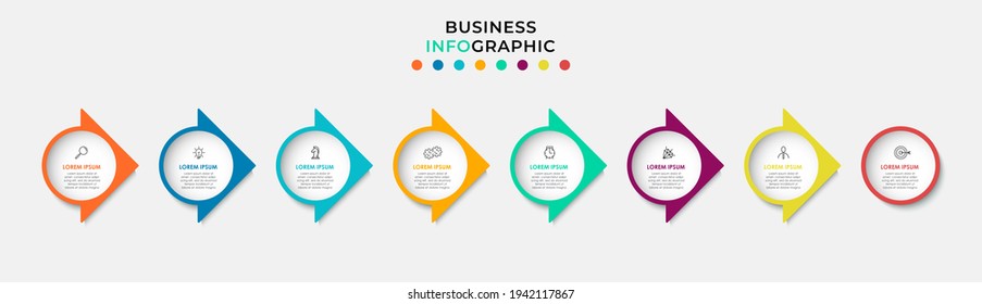 Business Infographics template. Timeline with 8 steps, options and marketing icons .Vector linear infographic with two circle conected elements. Can be use for presentation.