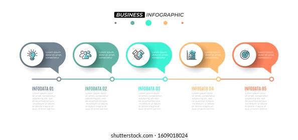 Business Infographics template. Timeline elements with 5 step, labels and marketing icons. Vector illustration. Can be used for workflow diagram, info chart, graph, presentation or web design.