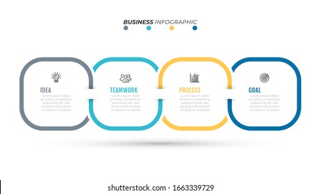 Business Infographics template. Timeline process with marketing icons and 4 options, steps. Vector illustration. Can be used for workflow diagram, info chart, graph, web design.