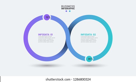 Business Infographics template.Timeline with 2 options, circles, steps or processes. Vector illustration. Can be used for workflow diagram, presentation, annual report, creative design elements.
