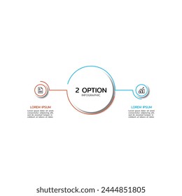 Business infographics template.Timeline with 2 steps, circles, options, and marketing icons. Vector linear infographic elements.