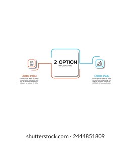 Business infographics template.Timeline with 2 steps, circles, options, and marketing icons. Vector linear infographic elements.