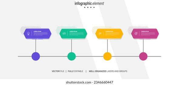 Business Infographics template.Timeline with 4 steps, circles, options and marketing icons. Vector linear infographic elements.
