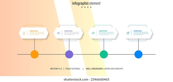 Business Infographics template.Timeline with 4 steps, circles, options and marketing icons. Vector linear infographic elements.
