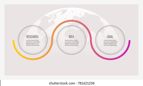 Business infographics. Timeline with 3 options, circles. Vector template.