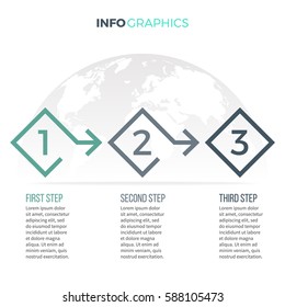 Business infographics. Timeline with 3 step, options, square. Vector template.