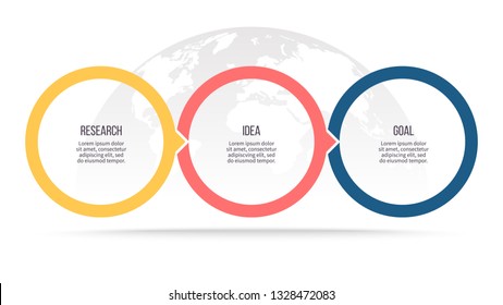 Business infographics. Timeline with 3 steps, circles. Vector infographic element.