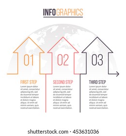 Business infographics. Timeline with 3 steps, arrows. Vector design template.