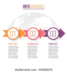 Business Infographics. Timeline With 3 Steps, Parts, Arrows. Vector Design Template.