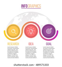 Business infographics. Timeline with 3 steps, circles. Vector design template.