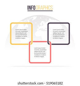 Business infographics. Timeline with 3 steps, squares. Vector infographic element.