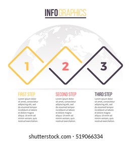 Business infographics. Timeline with 3 steps, squares, sections. Vector infographic element.