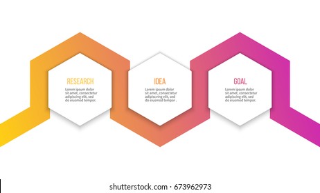 Business Infographics. Timeline With 3 Steps, Hexagons. Vector Template.