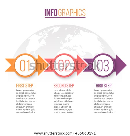 Business infographics. Timeline with 3 steps, parts, arrows. Vector design template.
