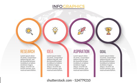 Business infographics. Timeline with 4 circles, steps. Vector infographic element.