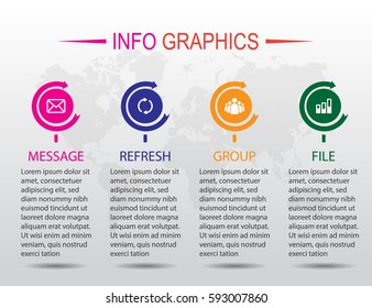 Business infographics. Timeline with 4 circles, icon. Vector infographic element.