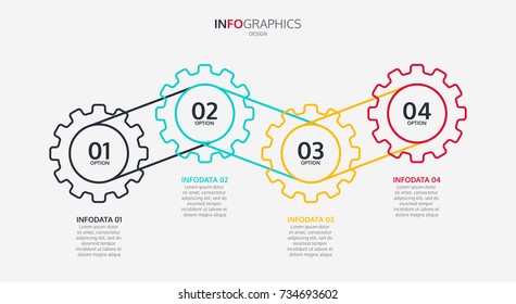 Business infographics. Timeline with 4 cogs design, options, number options. Vector illustration