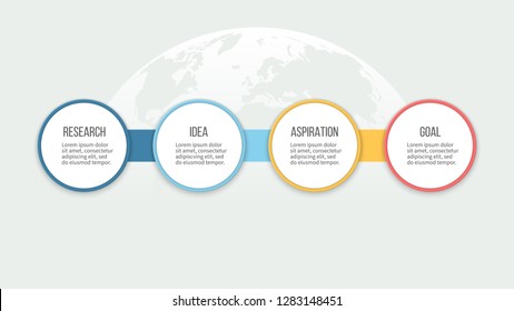 Business infographics. Timeline with 4 options, circles, steps. Vector chart, diagram.