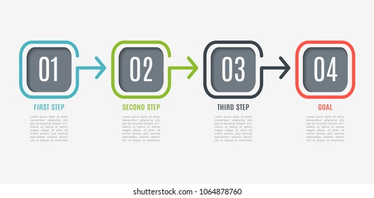 Business infographics. Timeline with 4 steps, square. Vector infographic element. Can be used for web, diagram, graph, presentation, chart, report, step by step infographics
