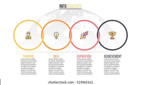 Business Infographics. Timeline With 4 Steps, Circles, Rings. Vector Infographic Element.