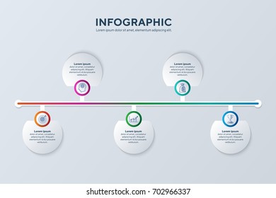 Business infographics. Timeline with 5 options, circle. Vector infographic element.