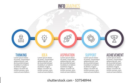 Business infographics. Timeline with 5 step, circles. Vector infographic element.