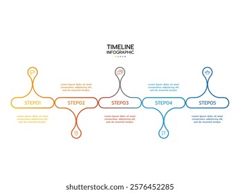 Business infographics. Timeline with 5 steps and marketing icons. Vector infographic element.