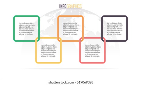 Business infographics. Timeline with 5 steps, squares. Vector infographic element.