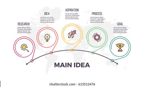 Business infographics. Timeline with 5 steps, options. Thin line vector infographic template.