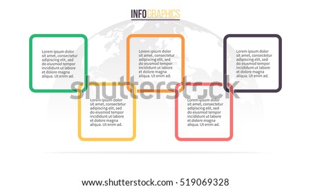 Business infographics. Timeline with 5 steps, squares. Vector infographic element.