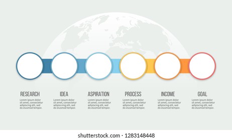 Business infographics. Timeline with 6 options, circles, steps. Vector chart, diagram.