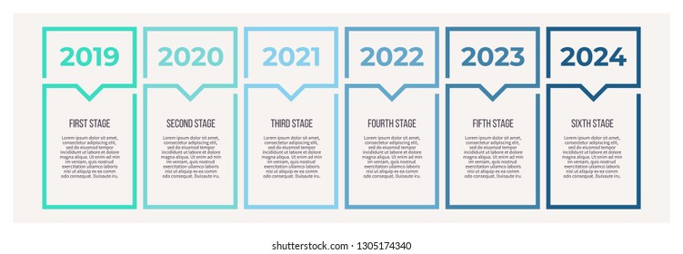 Business infographics. Timeline with 6 steps, labels. Editable line. Vector infographic element.